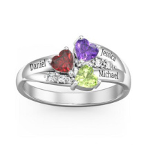 Customized Colorful Stones Heart Shaped Ring in 925 Sterling Silver